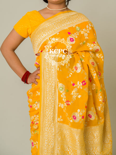 KcPc Pure Khaddi Georgette Waterzari Sarees Handloom Banarasi Weaving Saree  Yellow