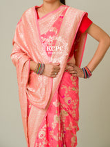 KcPc Pure Khaddi Georgette Waterzari Sarees Handloom Banarasi Weaving SareePeach