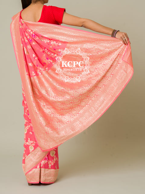 KcPc Pure Khaddi Georgette Waterzari Sarees Handloom Banarasi Weaving Saree  Peach