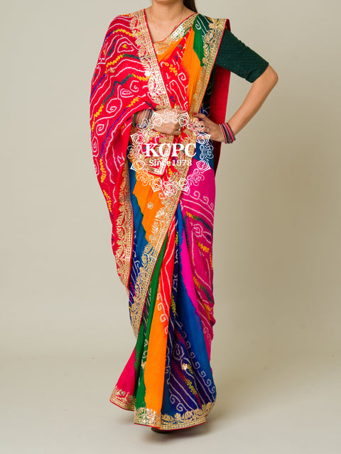 KcPc Pachrangi Pure ojariya chinon bandhej Gotapatti Saree  RG