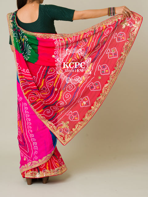 KcPc Pachrangi Pure ojariya chinon bandhej Gotapatti Saree  RG