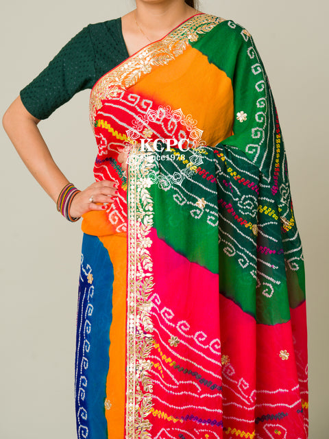 KcPc Pachrangi Pure ojariya chinon bandhej Gotapatti Saree  RG