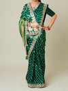 KcPc Pure Modal Silk Bandhani Ekdana Bandhej Heavy Gotapatti Work SareeAMT Bottle Green