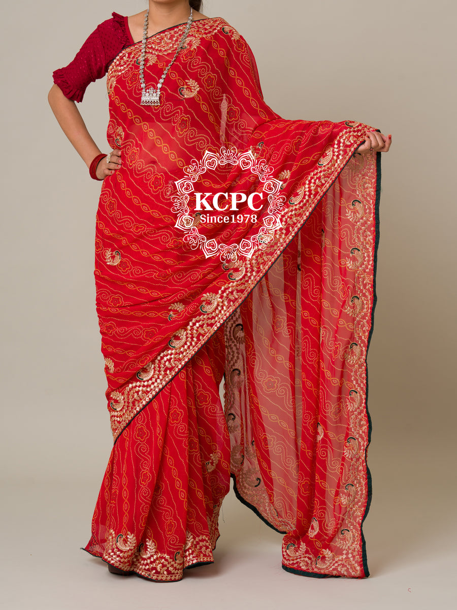 Latest Pure 60 gram Georgette Bandhani Gotapatti Work Saree. – KcPc ...