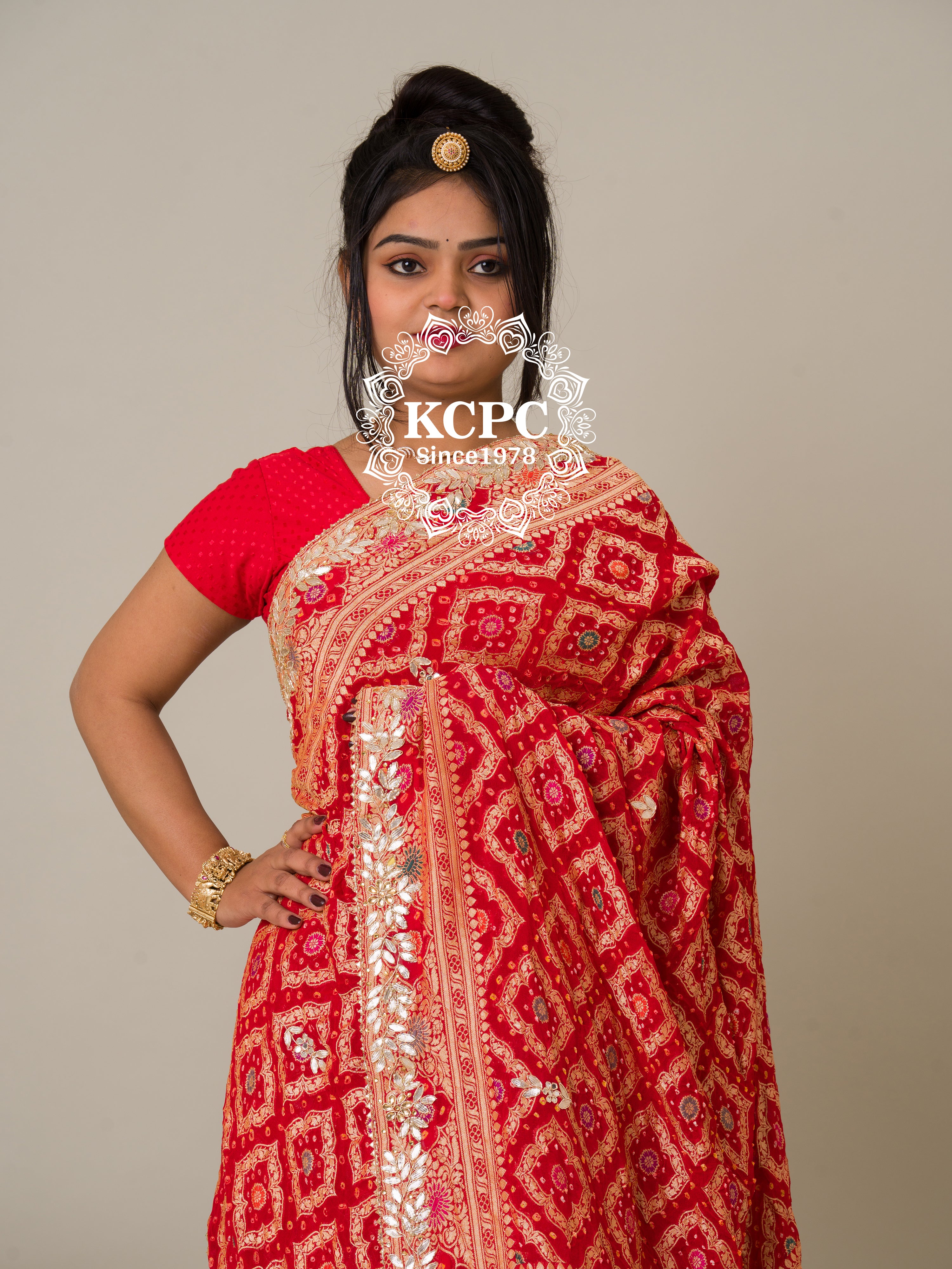 KcPc Pure Khaddi Georgette Banarasi Bandhej Ghatchola Gota Patti LehengaBTU