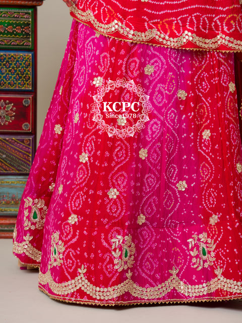 KcPc Heavy beautiful Bandhani Pure Ojariya Chinon Handwork Lehenga Red Rani BT