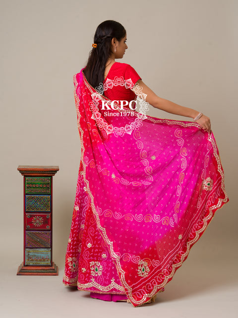 KcPc Heavy beautiful Bandhani Pure Ojariya Chinon Handwork Lehenga Red Rani BT