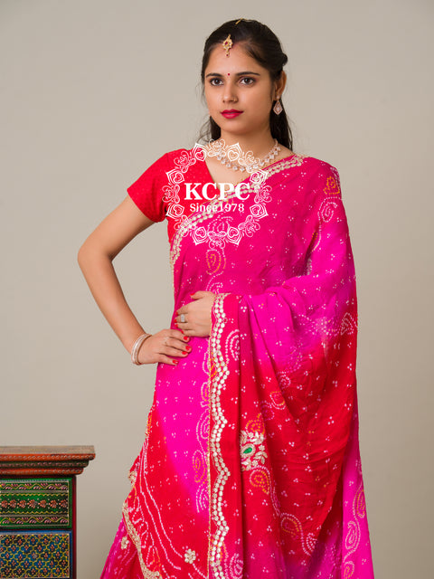 KcPc Heavy beautiful Bandhani Pure Ojariya Chinon Handwork Lehenga Red Rani BT