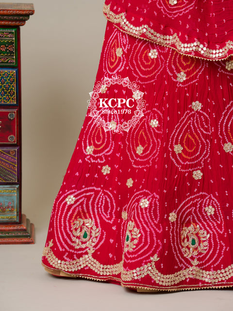 KcPc Heavy beautiful Bandhani Pure Ojariya Chinon Handwork Lehenga  Red BT