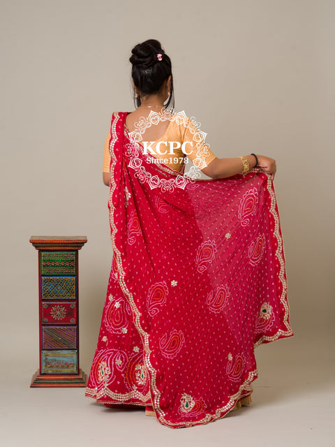 KcPc Heavy beautiful Bandhani Pure Ojariya Chinon Handwork Lehenga  Red BT