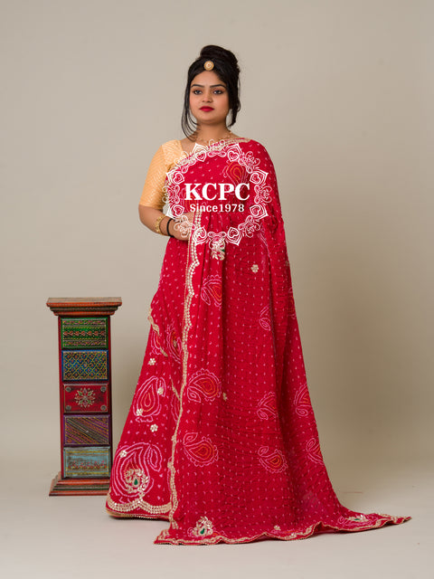 KcPc Heavy beautiful Bandhani Pure Ojariya Chinon Handwork Lehenga  Red BT