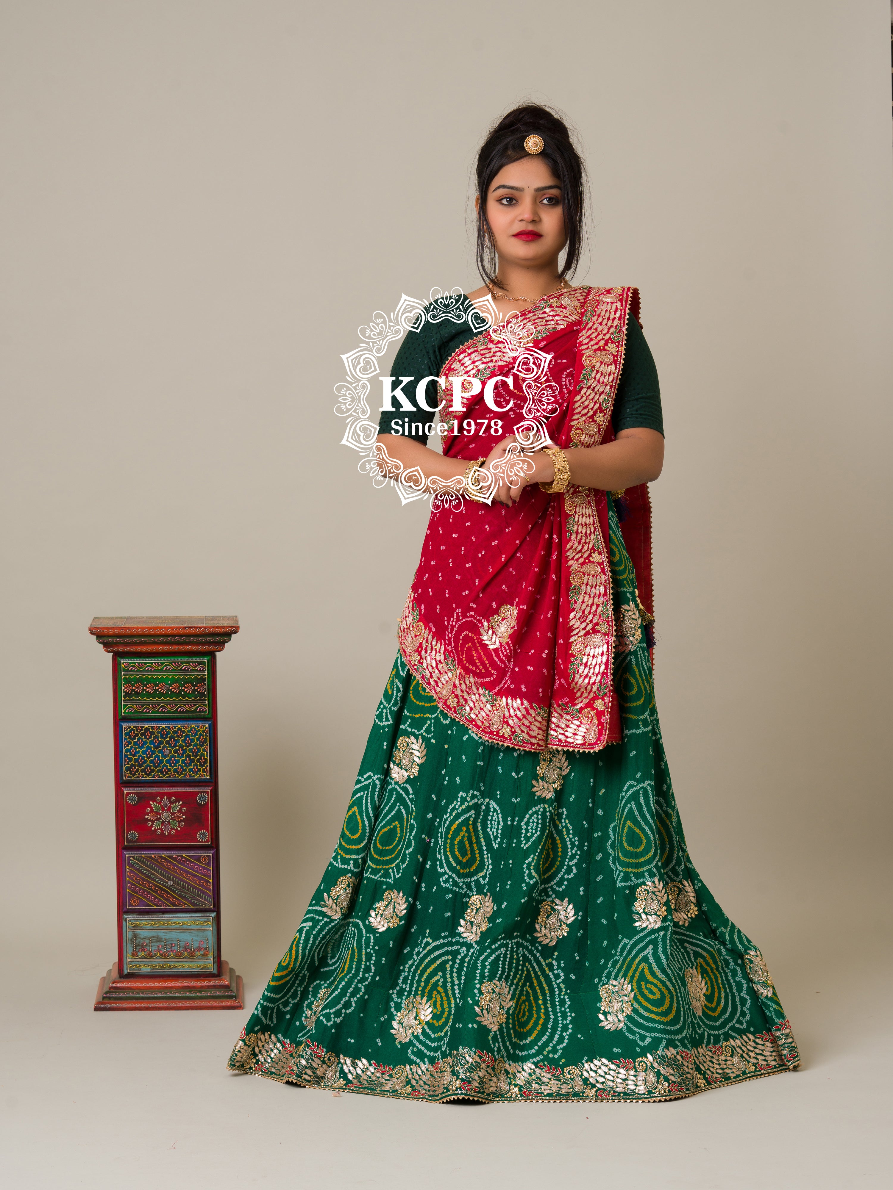 KcPc Bandhani Designer Jaipuri Pure Ojariya Lehenga with Multicolour DupattaBTU