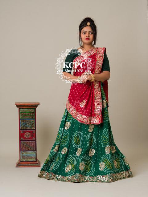 KcPc Bandhani Designer Jaipuri Pure Ojariya Lehenga with Multicolour Dupatta  BTU