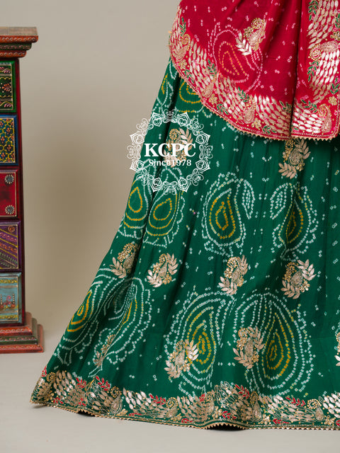 KcPc Bandhani Designer Jaipuri Pure Ojariya Lehenga with Multicolour Dupatta  BTU