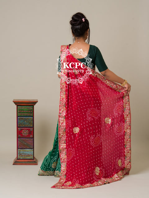 KcPc Bandhani Designer Jaipuri Pure Ojariya Lehenga with Multicolour Dupatta  BTU
