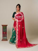 KcPc Bandhani Designer Jaipuri Pure Ojariya Lehenga with Multicolour DupattaBTU