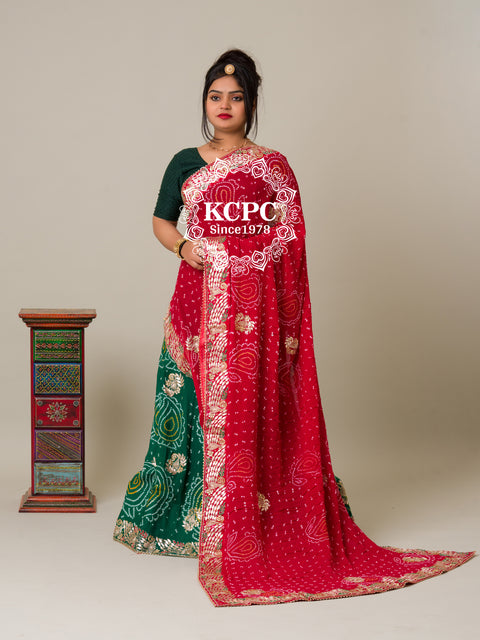 KcPc Bandhani Designer Jaipuri Pure Ojariya Lehenga with Multicolour Dupatta  BTU