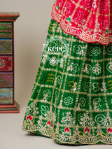 KcPc Pure Gaji Silk Bandhani Ghatchola Gotapatti Work Lehenga Red Green BTU