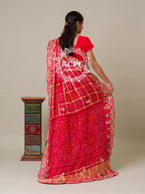 KcPc Pure Gaji Silk Bandhani Ghatchola Gotapatti Work Lehenga Red Green BTU