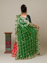 KcPc Pure Gaji Silk Bandhani Ghatchola Gotapatti Work LehengaGreen Red BTU