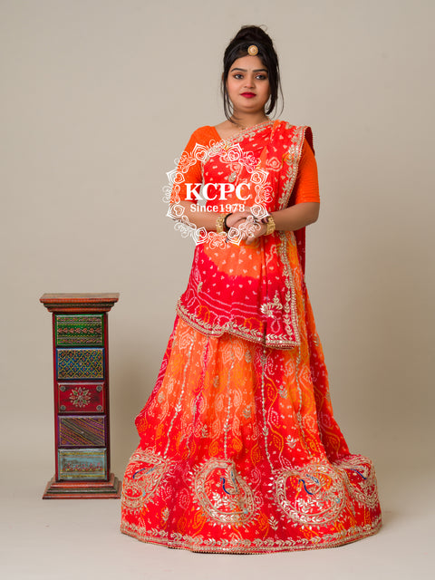 KcPc Designer Pure Chinon Ojariya Bandhani Gotapatti Lehenga BTU