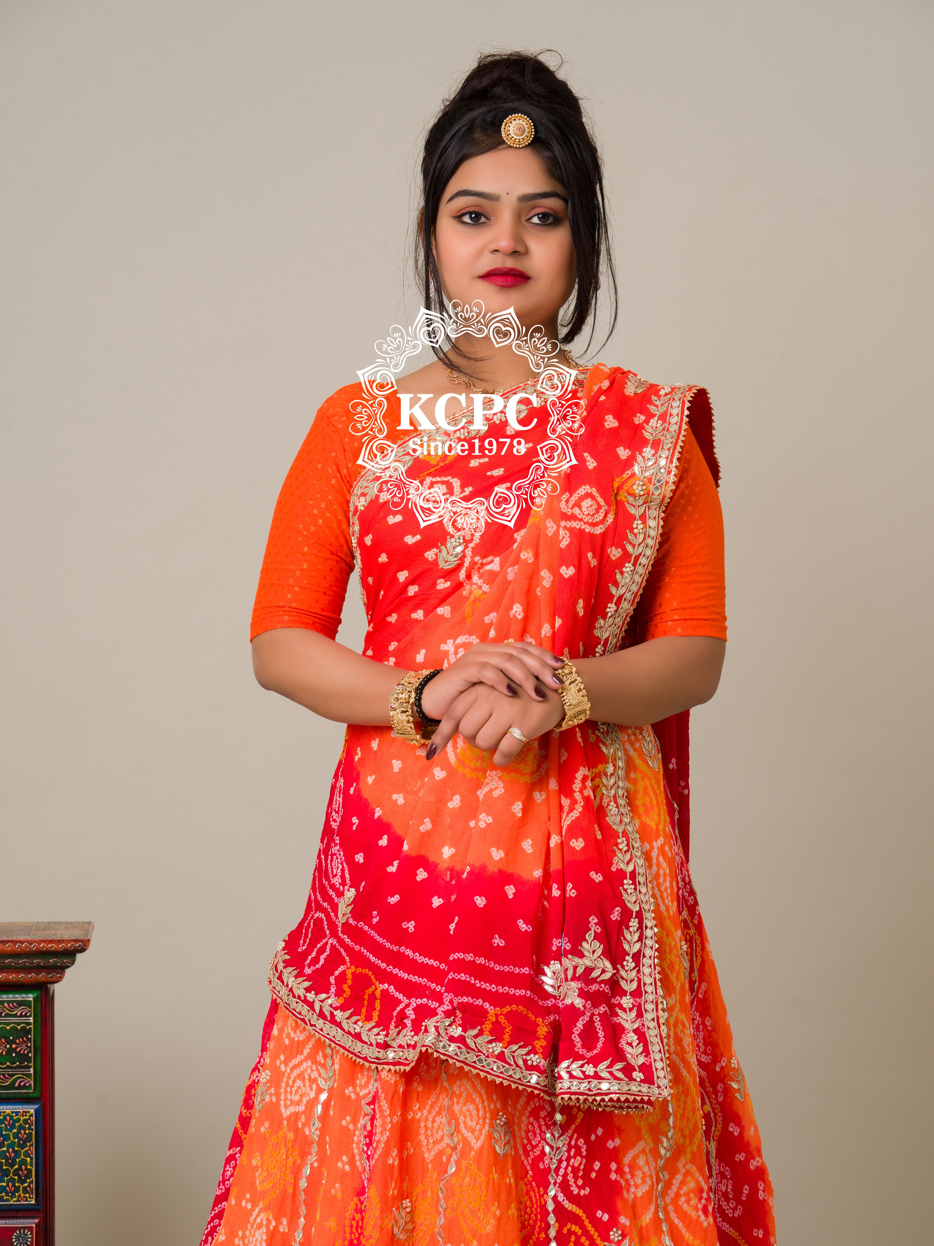 KcPc Designer Pure Chinon Ojariya Bandhani Gotapatti Lehenga BTU