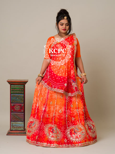 KcPc Designer Pure Chinon Ojariya Bandhani Gotapatti Lehenga BTU