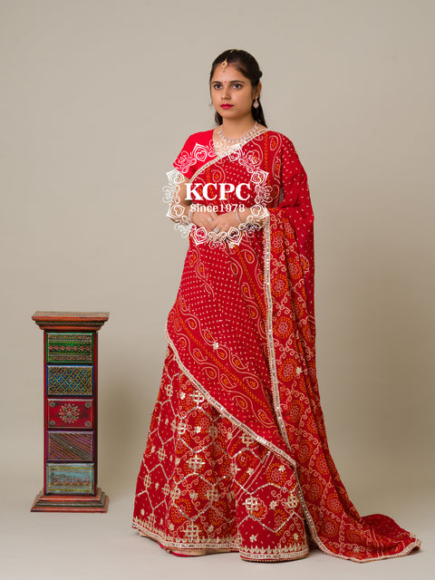 KcPc Pure Georgette Bandhani Gotapatti Work With Bandhej Dupatta Lehenga AMT