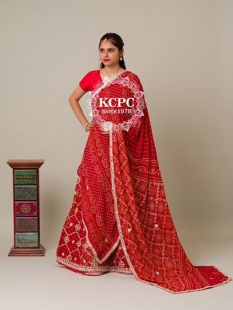 KcPc Pure Georgette Bandhani Gotapatti Work With Bandhej Dupatta Lehenga AMT