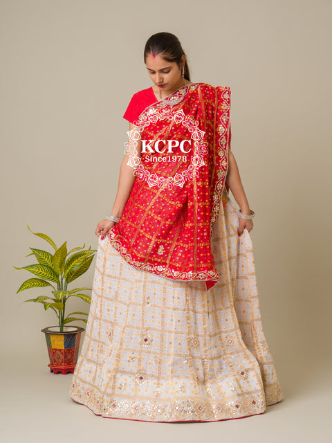 KcPc Pure Georgette Bandhani Ghatchola Panetar Theme Jaipuri Lehenga Set BIT