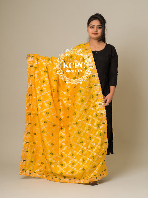 Banarasi bandhej upada gharchola dupatta Yellow