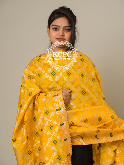 Banarasi bandhej upada gharchola dupatta Yellow