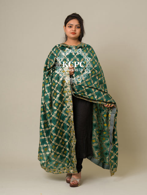 Banarasi bandhej upada gharchola dupatta Bottle Green