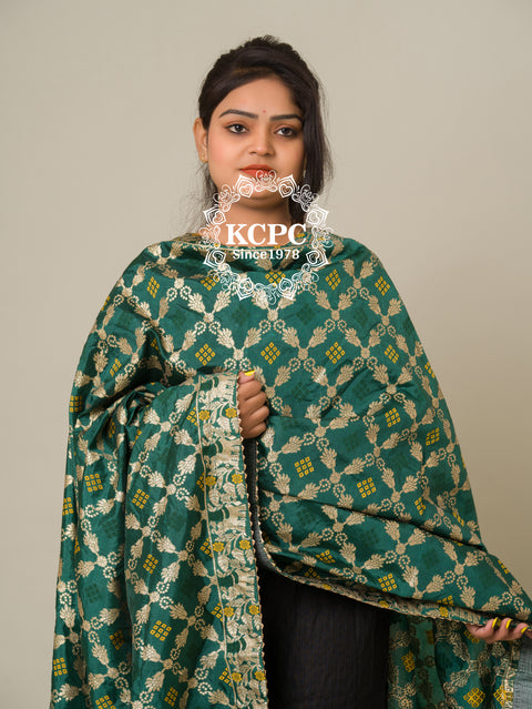 Banarasi bandhej upada gharchola dupatta Bottle Green