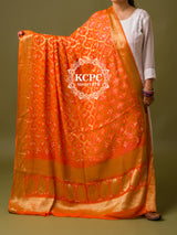 KcPc Pure Georgette Banarasi Bandhani Dupatta Orange