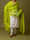 KcPc Pure Georgette Banarasi Bandhani Dupatta parrot Green