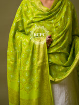 KcPc Pure Georgette Banarasi Bandhani Dupatta parrot Green