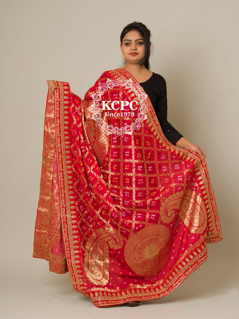 KcPc Bandhani Silk Gharchola  Bridal Dupatta   Red