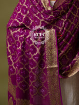 KcPc Pure Georgette Banarasi Bandhani Dupatta Purple