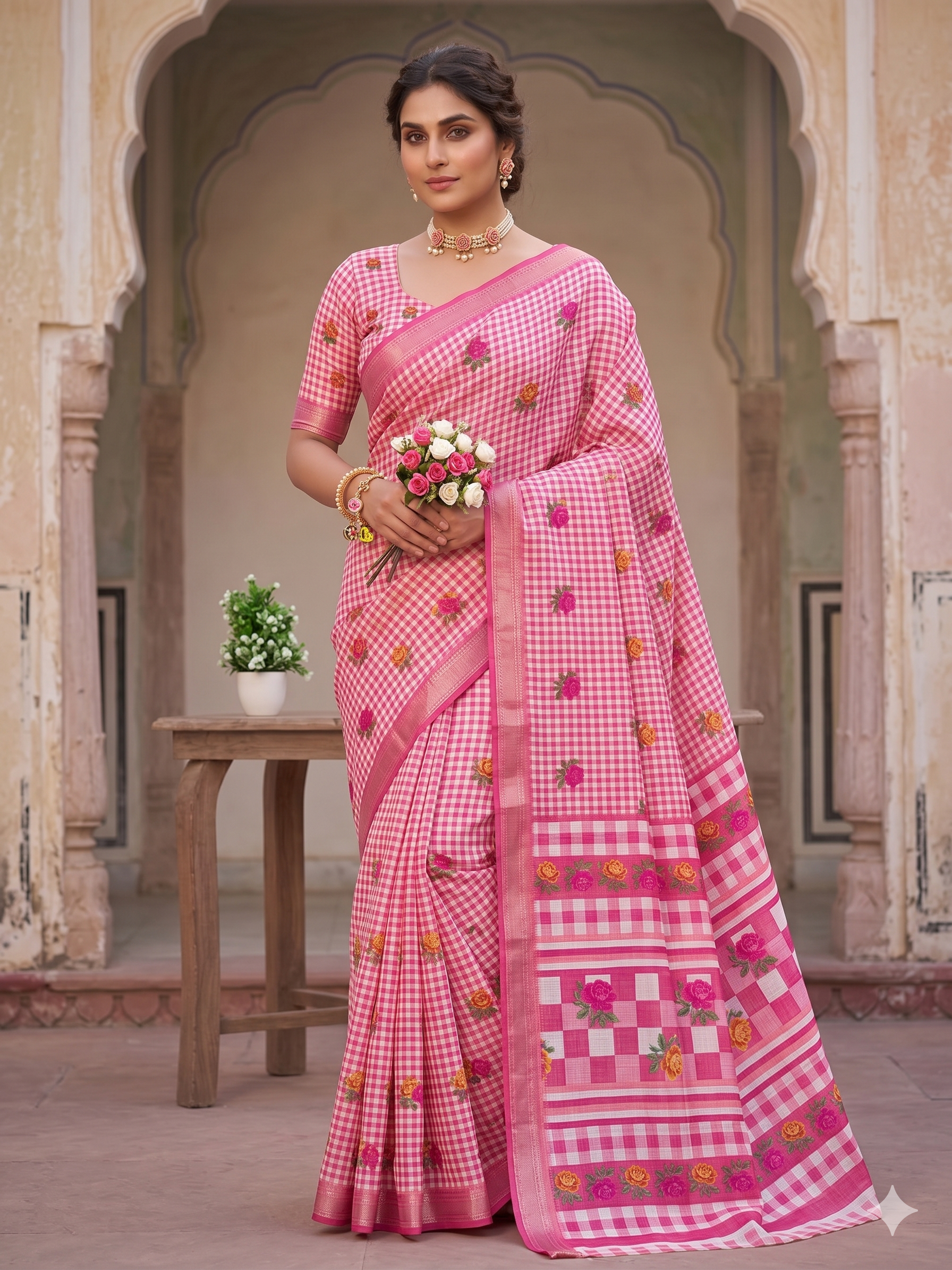 KcPc Designer Kota Doria Saree with Classic Zari Border FinishSWA