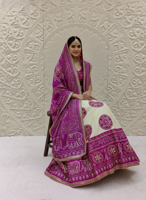 KcPc New Festive Wear Crepe Silk Lehenga Bandhani Style with Premium Gotapatti Embellishment MHS