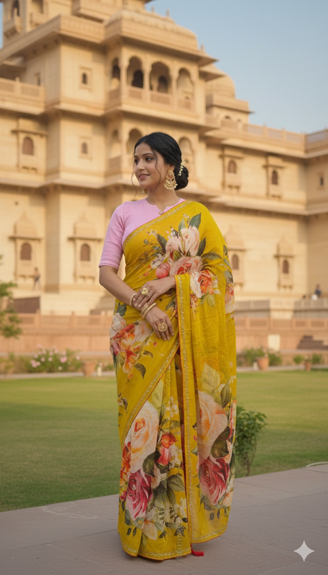 KcPc New Traditional Ojariya Saree in Premium Fabric with Hand Embellishment   RB