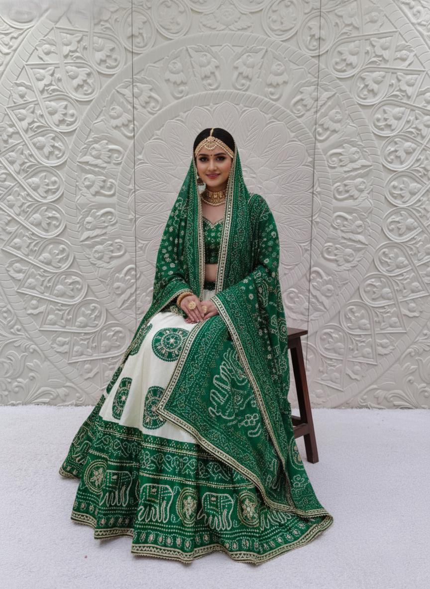 KcPc New Crepe Silk Bandhani Style Lehenga with Gotapatti Work Festive Wear Collection MHS