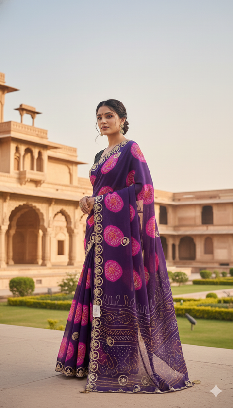 KcPc New Festive Bandhani Style Georgette Saree with Pattern Work      PDM