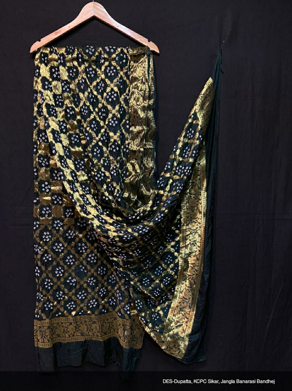 Pure Banarasi Silk Bandhej Ghatchola Dupatta Or Kc Black