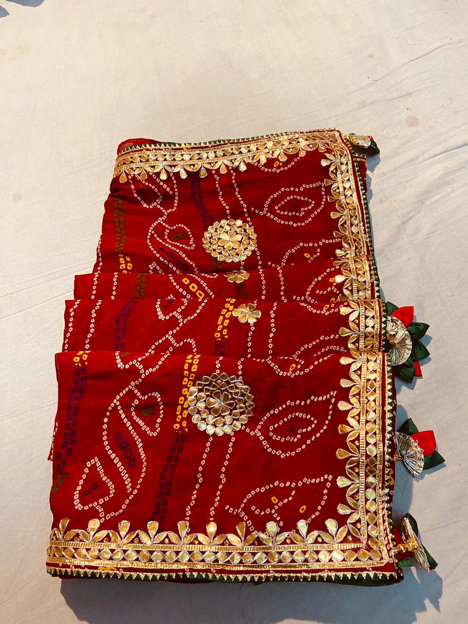 Ready To Wear Red Bandhani Print Saree With Hand Embroidered Blouse - –  SONAL & PANKAJ