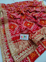 Pure Gaji Silk Bandhani Ghatchola Gotapatti Work Saree With Blouse Or Kcpc