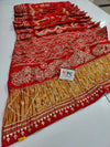 Pure Gaji Silk Bandhani Heavy Gotapatti Work Saree With Blouse Red Saree