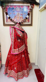 Pure Kota Doria Bandhej Lehenga Chunni With Gottapatti Kml Or