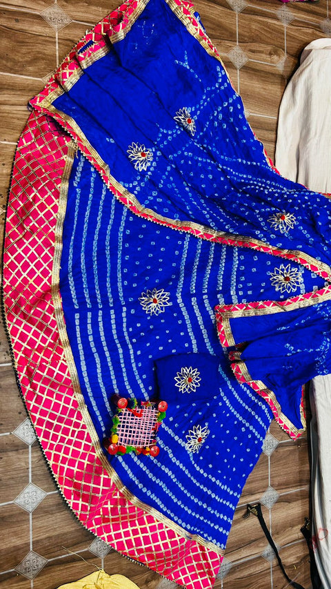 Traditional Jaipuri Beautiful Bandhni Gota Patti Work Lehenga Or Kml Red